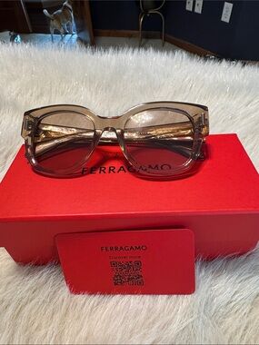 Salvatore Ferragamo Translucent Taupe/Brown Cat-Eye Sunglasses- AUTHENTIC